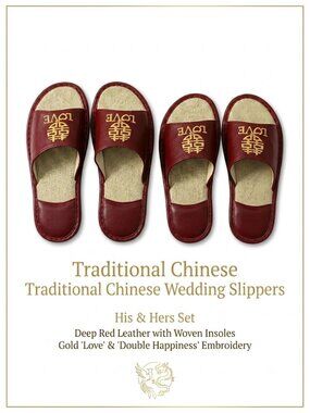 Double Happiness Chinese Wedding Slippers Set, His and Hers Matching Couples Ope